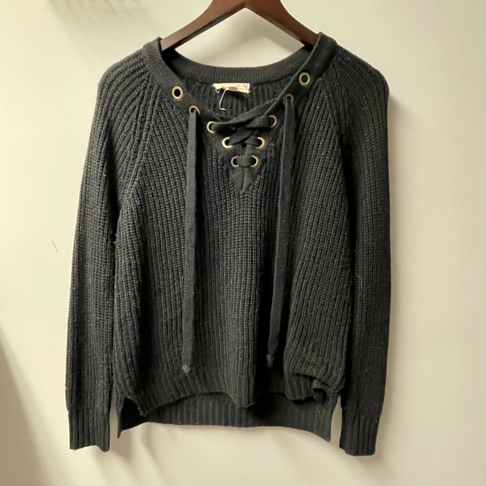 Black Sweater, Lace Up Detail